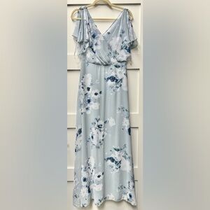 DB Studio Blue Floral Flutter Sleeve Chiffon Dress, Size 2
